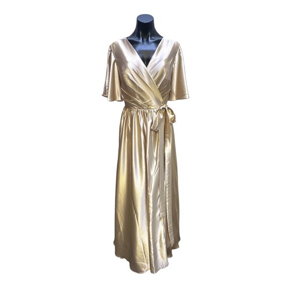 Lavetir Dresses & Skirts - NWT Lavetir Champagne  Satin Wrap Maxi Dress w/Tie waist